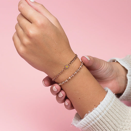 Oozoo Rosé Goudkleurige Armband Met Roze Natuursteentjes