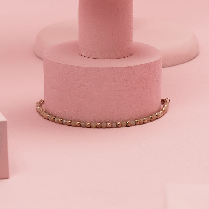 Oozoo Rosé Goudkleurige Armband Met Roze Natuursteentjes