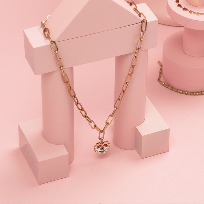 Oozoo Rosé Goudkleurige Ketting Met Boze Oog Bedeltje