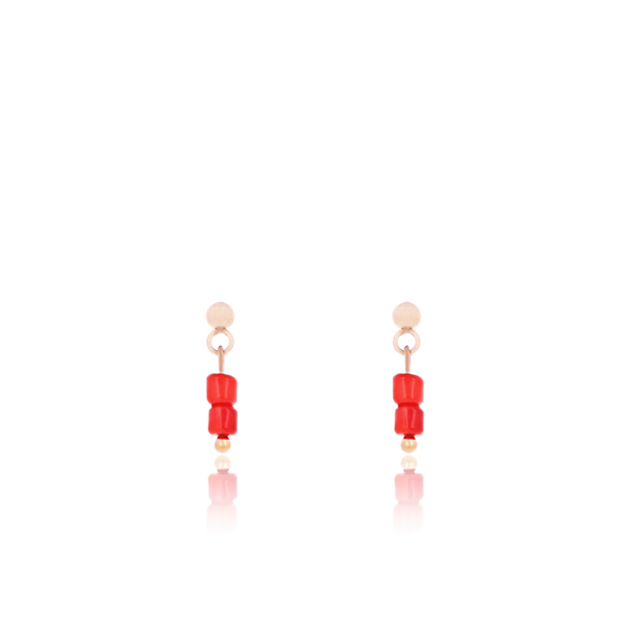 oozoo Rosé goudkleurige oorbellen met rode kraaltjes