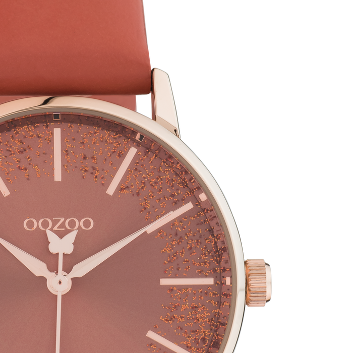 Oozoo Rosé Goudkleurige OOZOO Horloge Met Abrikoos Goudkleurige Leren Band - C10934