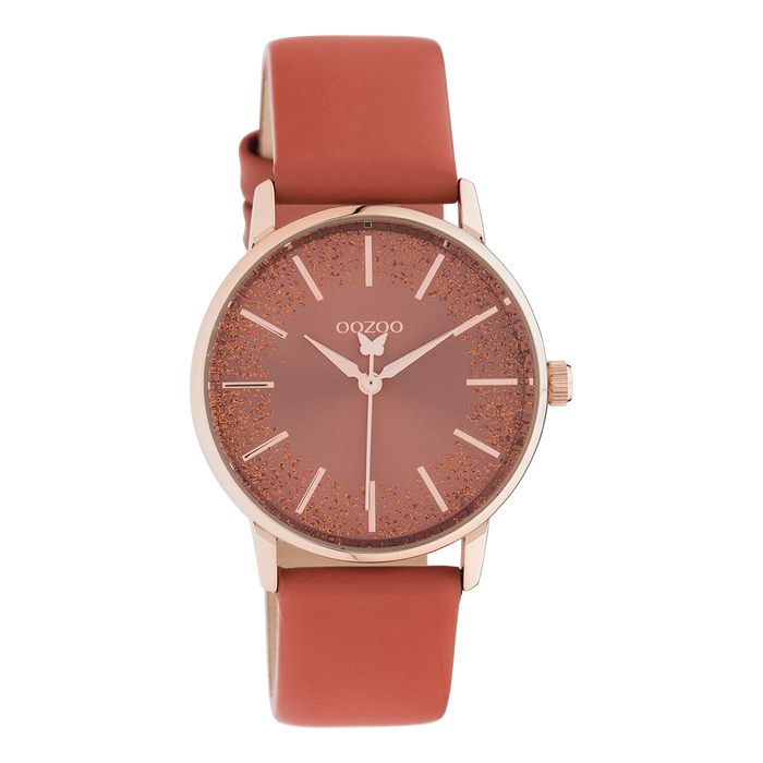 oozoo Rosé goudkleurige OOZOO horloge met abrikoos goudkleurige leren band - C10934