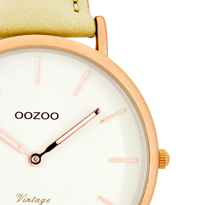 Oozoo Rosé Goudkleurige OOZOO Horloge Met Beige Leren Band - C7734