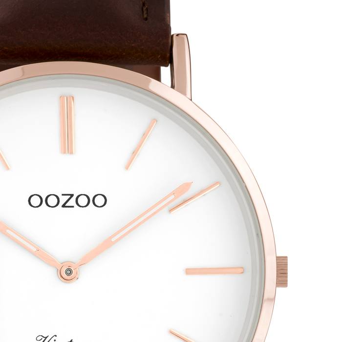 Oozoo Rosé Goudkleurige OOZOO Horloge Met Bruine Leren Band - C9832