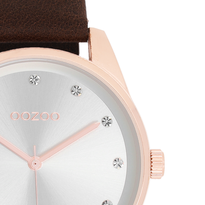 Oozoo Rosé Goudkleurige OOZOO Horloge Met Bruine Leren Band - C11048