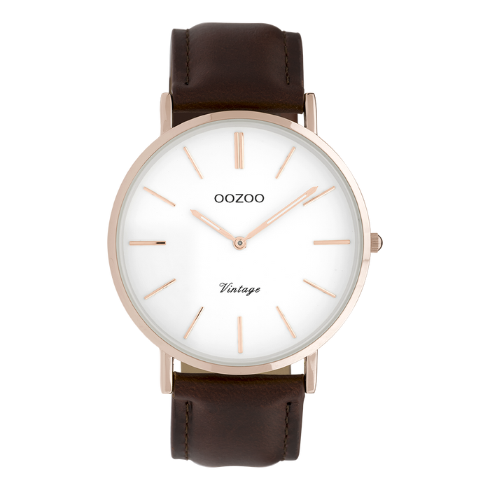 oozoo Rosé goudkleurige OOZOO horloge met bruine leren band - C9832