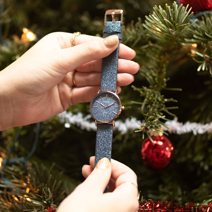 Oozoo Rosé Goudkleurige OOZOO Horloge Met Donker Blauwe Leren Band - C20203