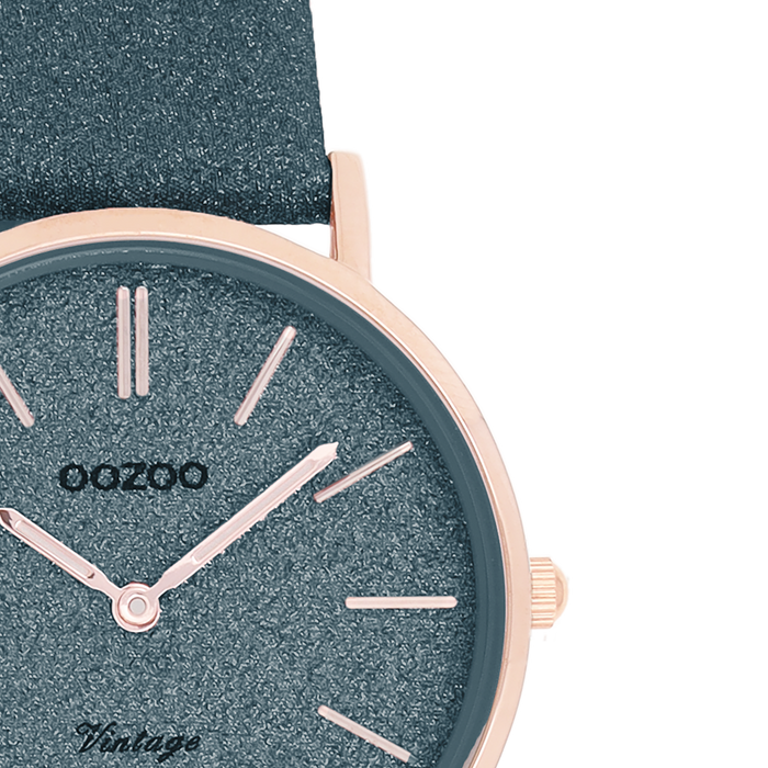 Oozoo Rosé Goudkleurige OOZOO Horloge Met Donker Blauwe Leren Band - C20203