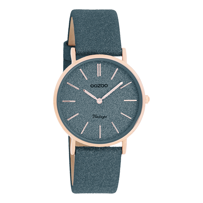 oozoo Rosé goudkleurige OOZOO horloge met donker blauwe leren band - C20203