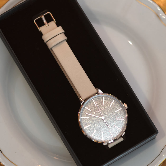 Oozoo Rosé Goudkleurige OOZOO Horloge Met Licht Taupe Leren Band - C11030