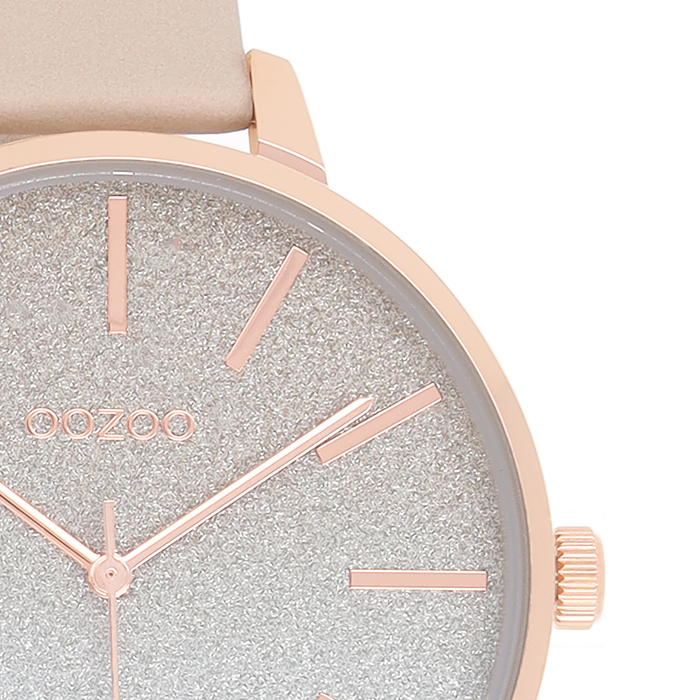 Oozoo Rosé Goudkleurige OOZOO Horloge Met Licht Taupe Leren Band - C11030