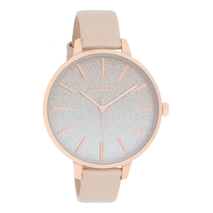 oozoo Rosé goudkleurige OOZOO horloge met licht taupe leren band - C11030