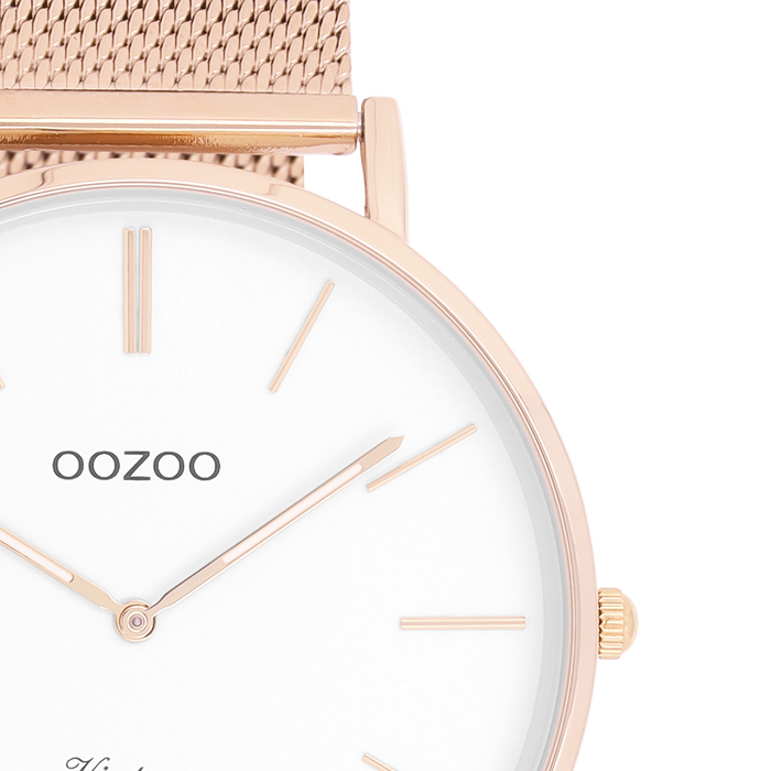 Oozoo Rosé Goudkleurige OOZOO Horloge Met Metalen Mesh Armband - C9916