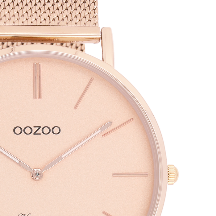 Oozoo Rosé Goudkleurige OOZOO Horloge Met Metalen Mesh Armband - C9920