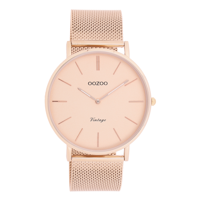 oozoo Rosé goudkleurige OOZOO horloge met metalen mesh armband - C9920