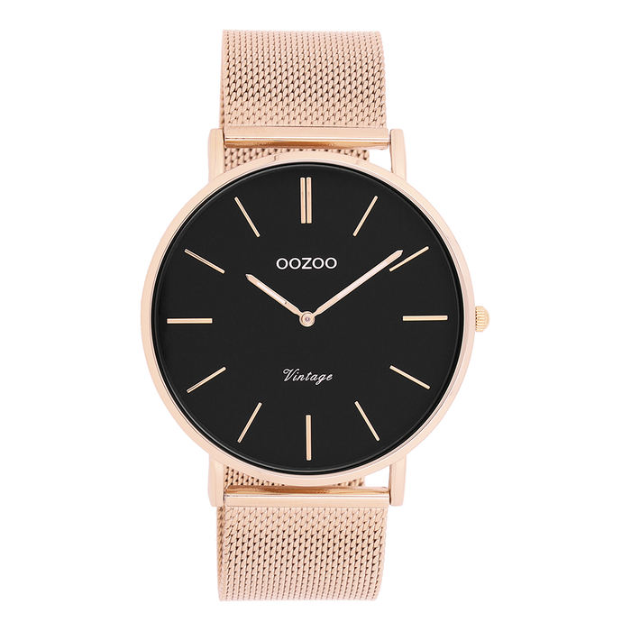 oozoo Rosé goudkleurige OOZOO horloge met metalen mesh armband - C9924