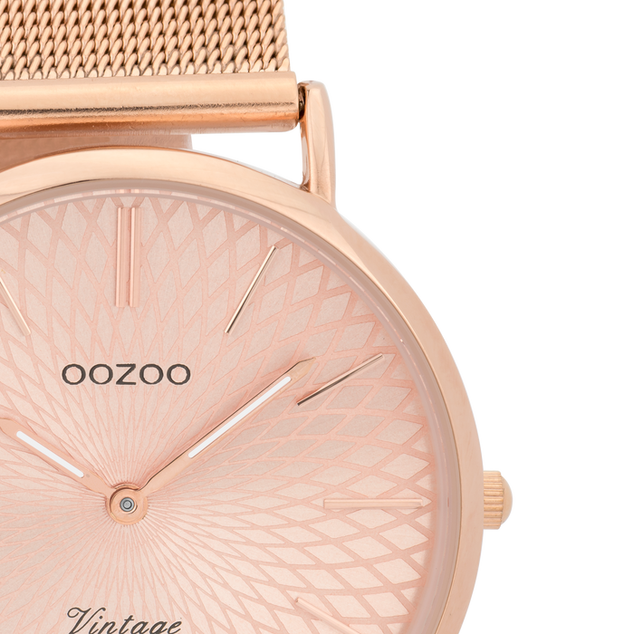 Oozoo Rosé Goudkleurige OOZOO Horloge Met Metalen Mesh Armband - C9344