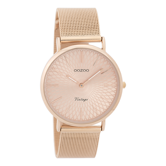 oozoo Rosé goudkleurige OOZOO horloge met metalen mesh armband - C9344