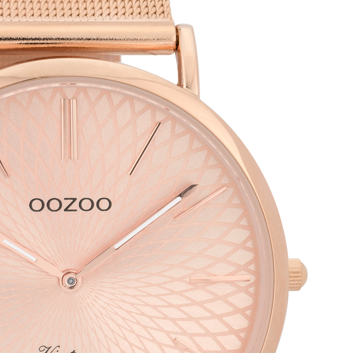 Oozoo Rosé Goudkleurige OOZOO Horloge Met Metalen Mesh Armband - C9343