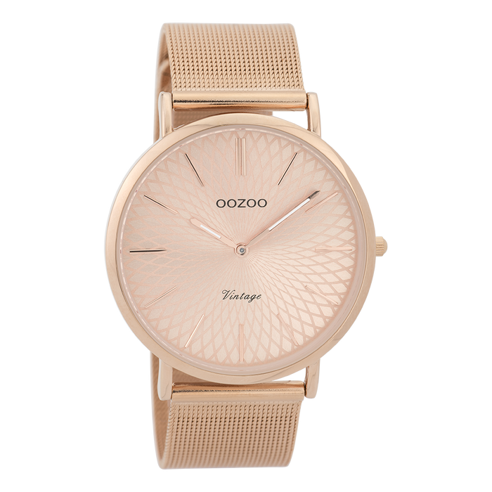 oozoo Rosé goudkleurige OOZOO horloge met metalen mesh armband - C9343