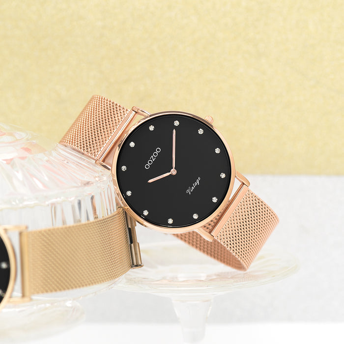 Oozoo Rosé Goudkleurige OOZOO Horloge Met Metalen Mesh Armband - C20239