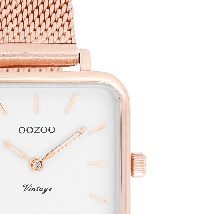 Oozoo Rosé Goudkleurige OOZOO Horloge Met Metalen Mesh Armband - C10971