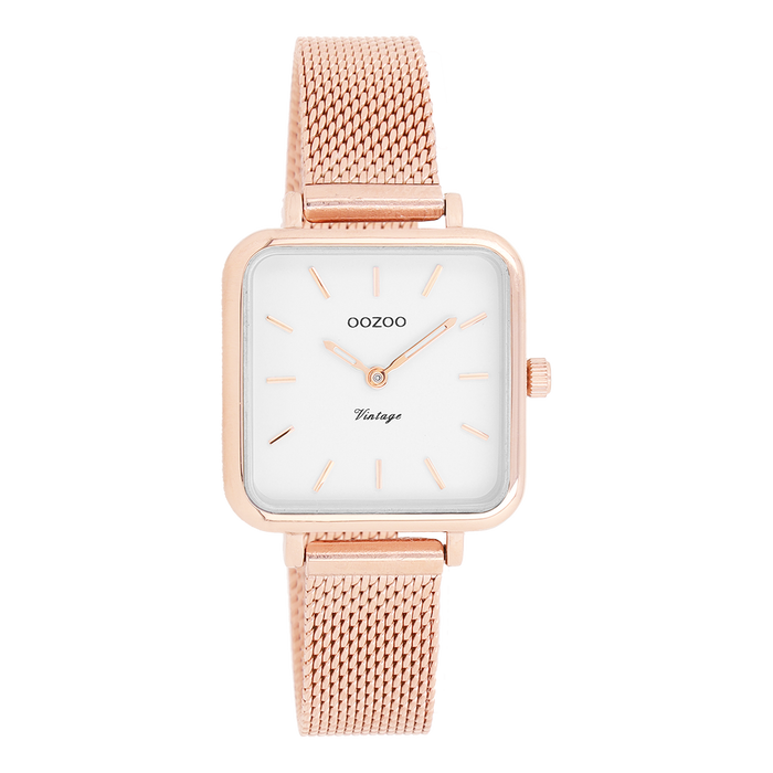 oozoo Rosé goudkleurige OOZOO horloge met metalen mesh armband - C10971