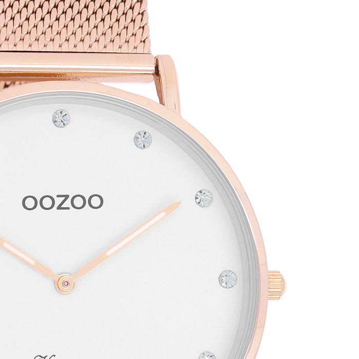 Oozoo Rosé Goudkleurige OOZOO Horloge Met Metalen Mesh Armband - C20238