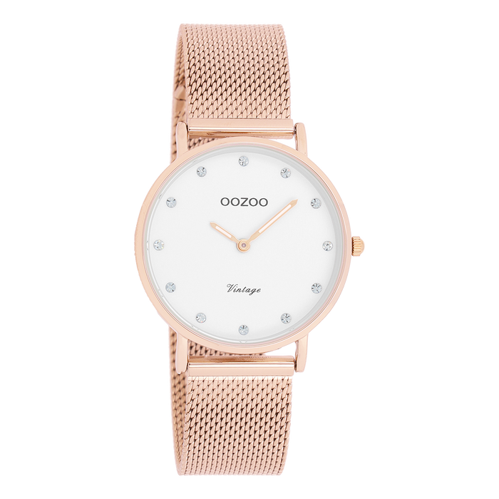 oozoo Rosé goudkleurige OOZOO horloge met metalen mesh armband - C20243