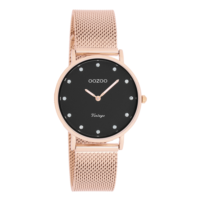 oozoo Rosé goudkleurige OOZOO horloge met metalen mesh armband - C20244