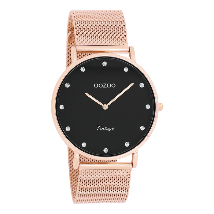 oozoo Rosé goudkleurige OOZOO horloge met metalen mesh armband - C20239
