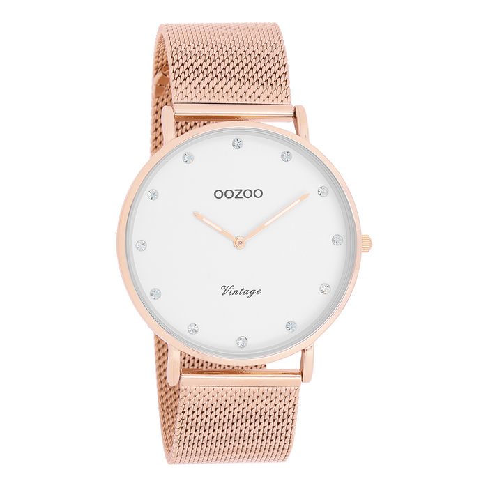 oozoo Rosé goudkleurige OOZOO horloge met metalen mesh armband - C20238