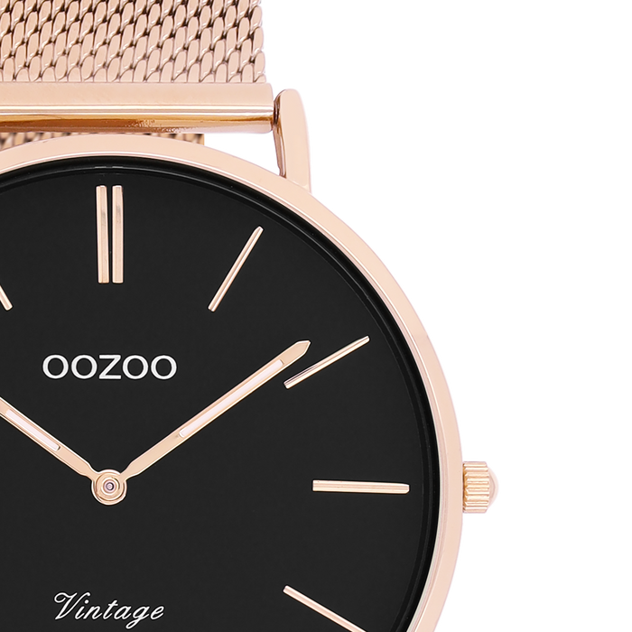 Oozoo Rosé Goudkleurige OOZOO Horloge Met Metalen Mesh Armband - C9925