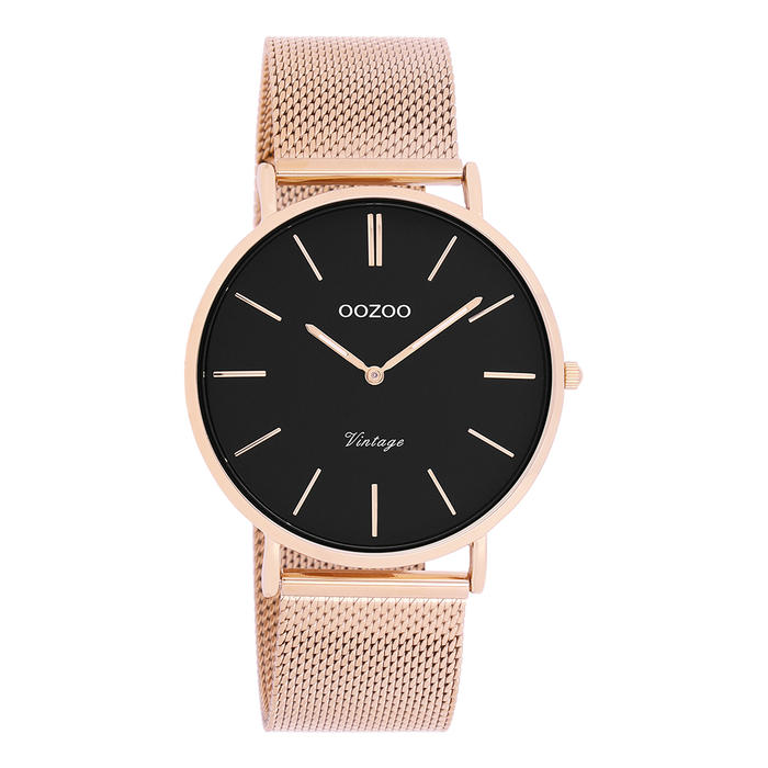 oozoo Rosé goudkleurige OOZOO horloge met metalen mesh armband - C9925