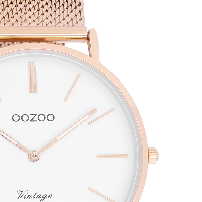 Oozoo Rosé Goudkleurige OOZOO Horloge Met Metalen Mesh Armband - C9917