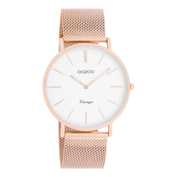 oozoo Rosé goudkleurige OOZOO horloge met metalen mesh armband - C9917