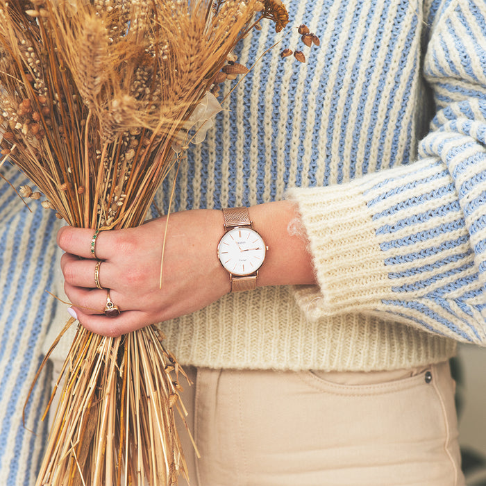 Oozoo Rosé Goudkleurige OOZOO Horloge Met Metalen Mesh Armband - C9918