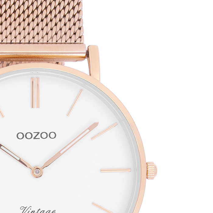 Oozoo Rosé Goudkleurige OOZOO Horloge Met Metalen Mesh Armband - C9918