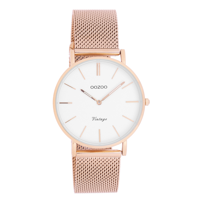 oozoo Rosé goudkleurige OOZOO horloge met metalen mesh armband - C9918