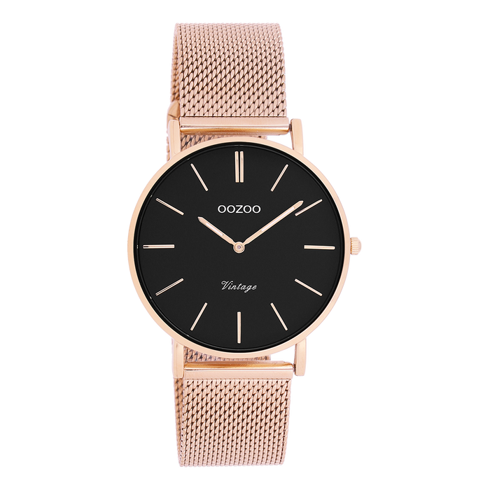 oozoo Rosé goudkleurige OOZOO horloge met metalen mesh armband - C9926