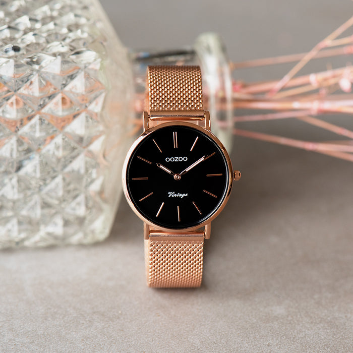 Oozoo Rosé Goudkleurige OOZOO Horloge Met Metalen Mesh Armband - C9927