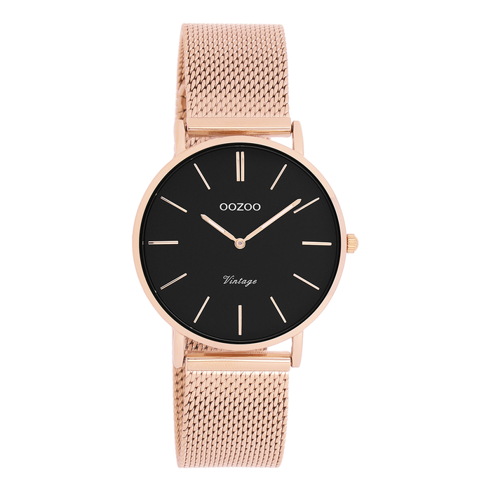 oozoo Rosé goudkleurige OOZOO horloge met metalen mesh armband - C9927
