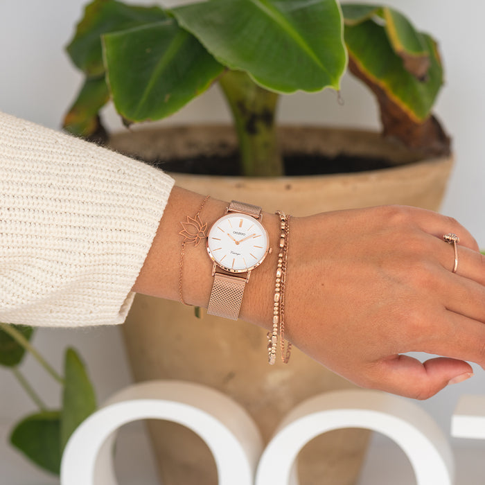 Oozoo Rosé Goudkleurige OOZOO Horloge Met Metalen Mesh Armband - C9919