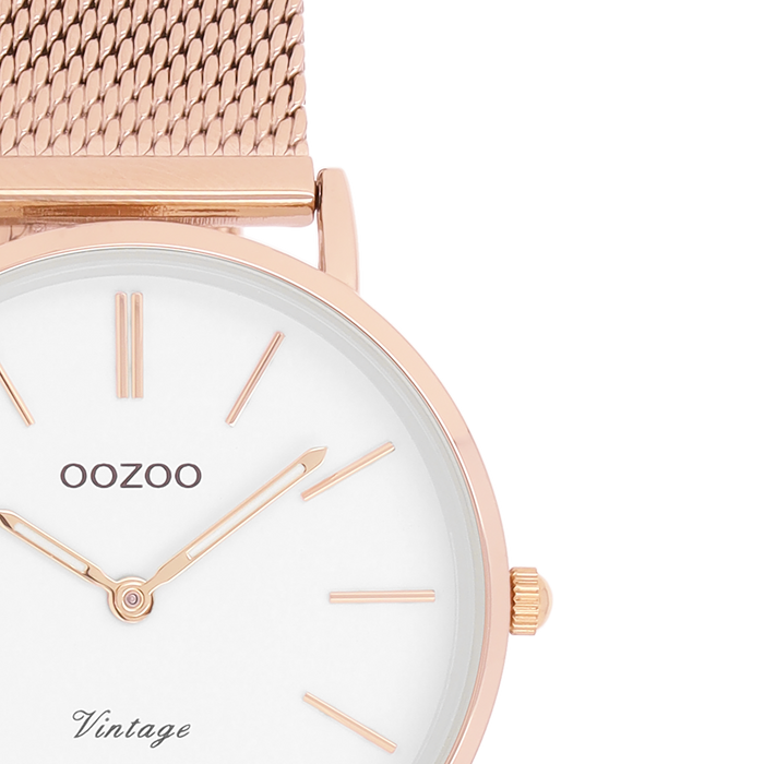 Oozoo Rosé Goudkleurige OOZOO Horloge Met Metalen Mesh Armband - C9919