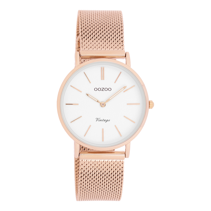 oozoo Rosé goudkleurige OOZOO horloge met metalen mesh armband - C9919