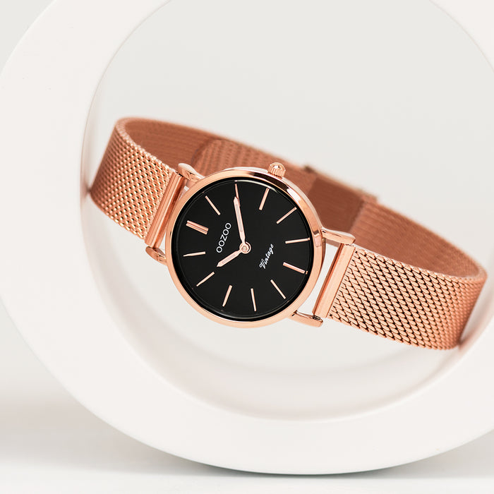 Oozoo Rosé Goudkleurige OOZOO Horloge Met Metalen Mesh Armband - C20234
