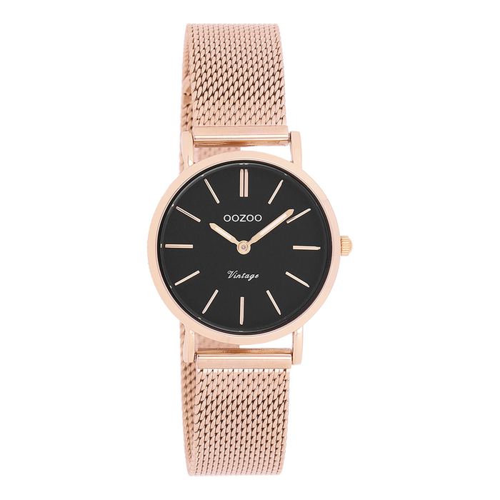 oozoo Rosé goudkleurige OOZOO horloge met metalen mesh armband - C20234