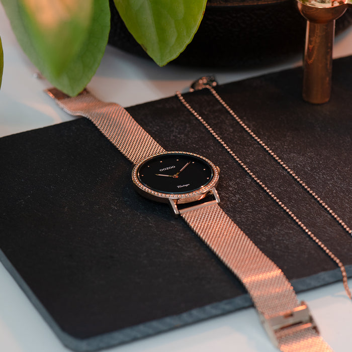 Oozoo Rosé Goudkleurige OOZOO Horloge Met Metalen Mesh Armband - C20056