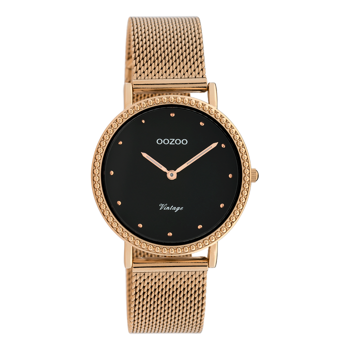 oozoo Rosé goudkleurige OOZOO horloge met metalen mesh armband - C20056