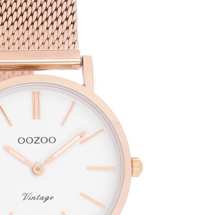 Oozoo Rosé Goudkleurige OOZOO Horloge Met Metalen Mesh Armband - C20233